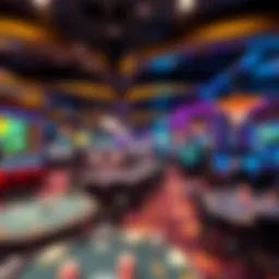 The intricate layout of a casino environment showcasing various gaming tables